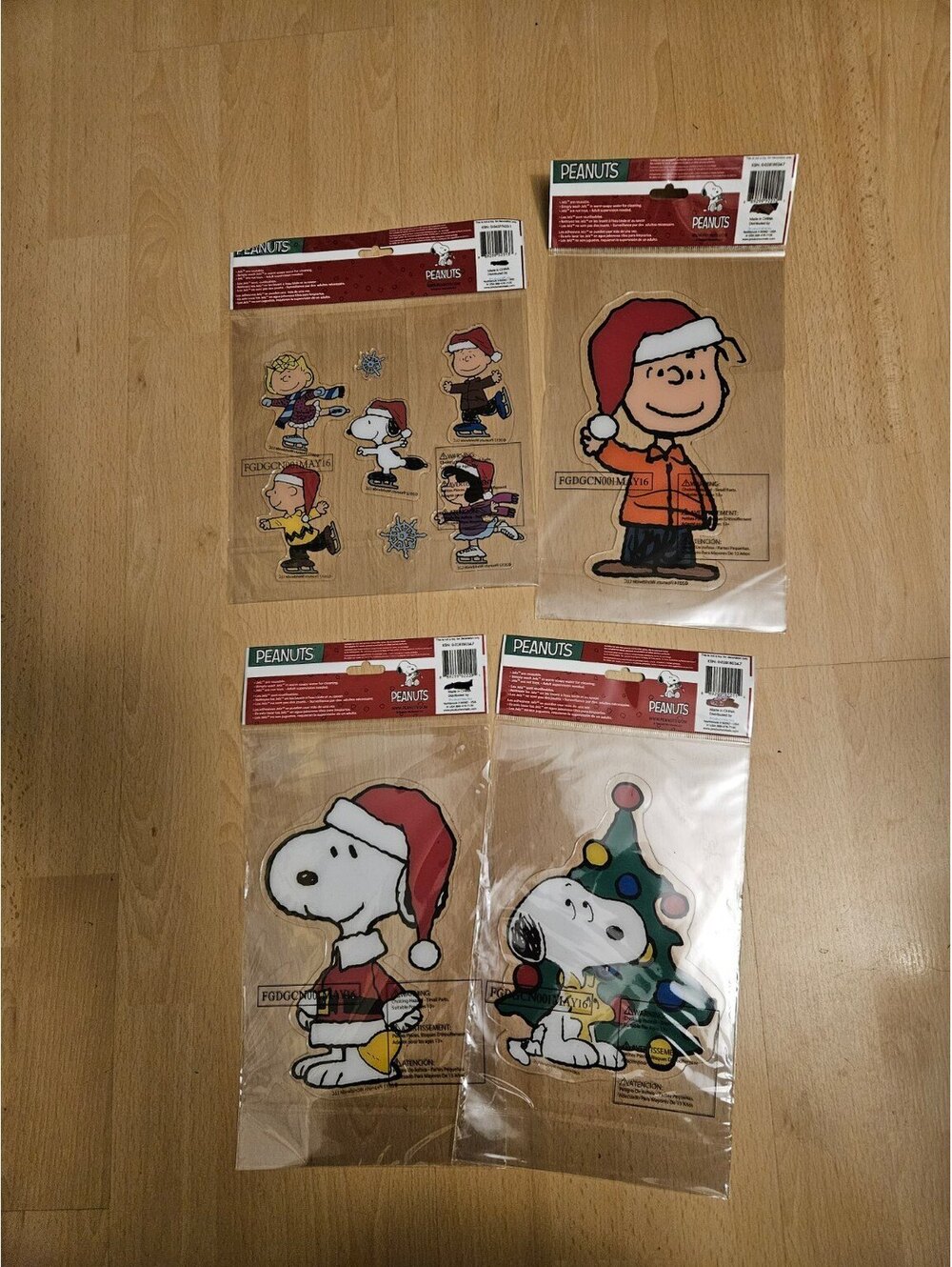 Peanuts Christmas Window Clings Lot 4 Snoopy Charlie Brown NOS Older Stock
